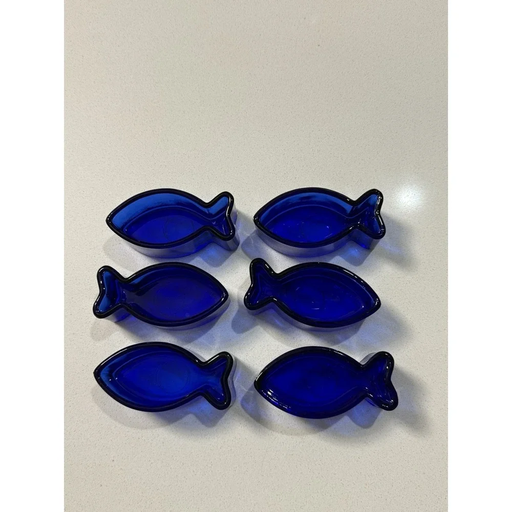 Vtg Pier 1 Cobalt‎ Blue Fish Shape Dishes Candle Holders 1.5